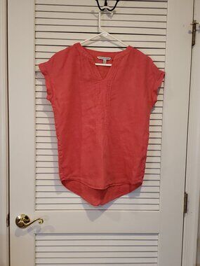 Adrienne Vittadini hibiscus 100% Linen Pintuck Notch Neck Tank top XS